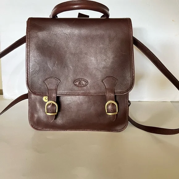 Vintage GRUPPO GIORGIO 1966 Made in Italy Brown Leather Convertible Backpack - Picture 1 of 16